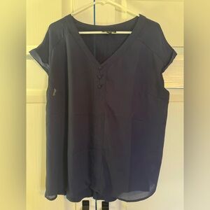 Fortune + Ivy Navy Button Detail Short Sleeve Blouse